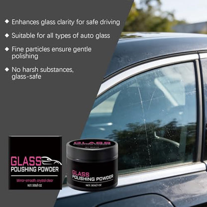 Window Polish,Water Spot Remove Powder,30g Wineshield Glass Polishing Kit with Sponge | for Automotive Vehicle Cars SUV Van Truck RV Restoration