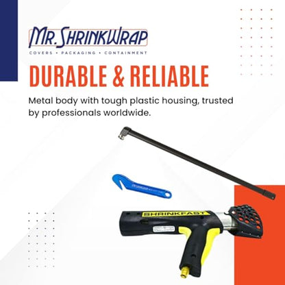 Mr. Shrinkwrap Bundle - Shrinkfast 998 Propane Heat Gun, 200000 BTU, Ready to Use with 25' Hose, Regulator, Wrench, Hard Case, 4' Angled Extension, and Shrink Film Knife Made in the USA - size: Bundle with 4' Extension