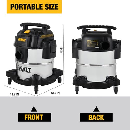 DEWALT DXV05S 5 Gallon 4 Peak HP Shop Vacuum Wet and Dry with Blower | Heavy-Duty Shop Vac, 10ft Cord, 7ft x 1-7/8" Hose, 9 Accessories, for Jobsite, Workbench and Garage