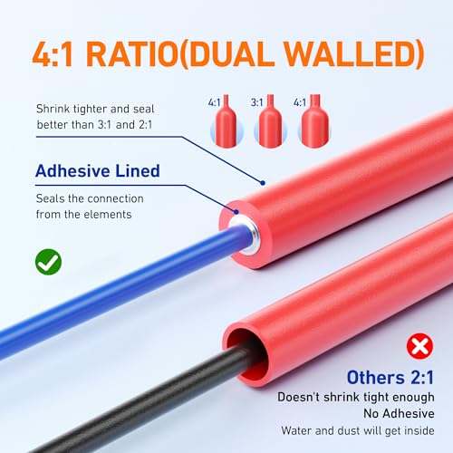 TKDMR 568 Pcs Heat Shrink Tubing Kit - 4:1 Ratio Adhesive Lined, Marine Grade Shrink Wrap - Industrial Heat Shrink Tubing,Red Black - size: 2.2" inch