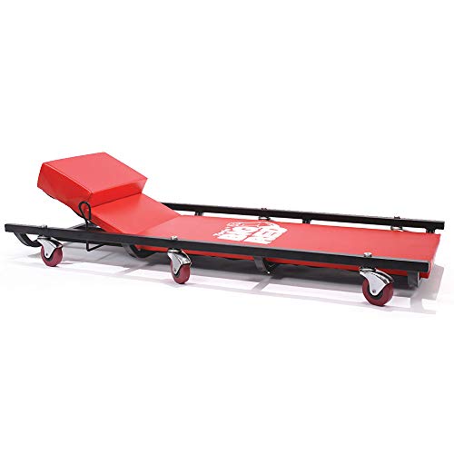 BIG RED TR6452 Torin Rolling Garage/Shop Creeper: 40" Padded Mechanic Cart with Adjustable Headrest and 6 Casters, Red - color: Red