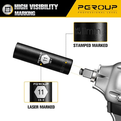 3/8” Drive Deep Impact Socket, Metric(11mm socket), 6-Point, Cr-V Steel With Black Manganese Phosphate Coating - size: 11 mm