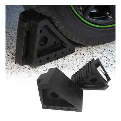 OMAC Wheel Tire Chock Blocks Heavy Duty Solid Ribbed Rubber for Car Truck & Trailer