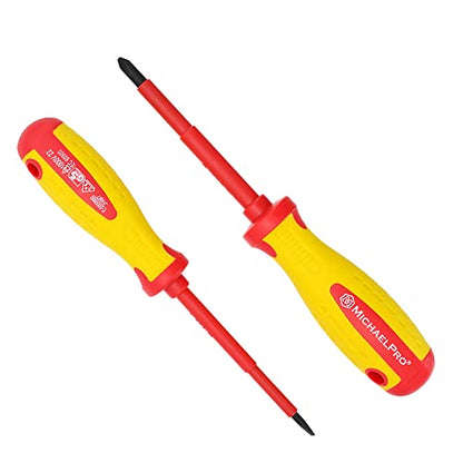 MichaelPro 2-Piece 1000V VDE Insulated Screwdriver Set, Electrician Tools, Slotted and Phillips Screwdrivers with Magnetic Tips, CR-MO Steel, 10,000V Tested and Certified for Electrician Safety - size: 2-Piece Phillips and Slotted Screwdrivers