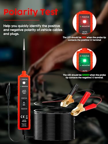 Power Circuit Probe Tester, 6-24V DC Circuit Tester, Test Light Automotive Short Circuit Located, Polarity Identify with LED Light Overload Protection