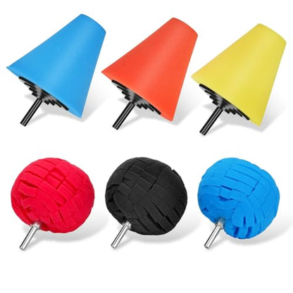 TSV 6PCS Car Wheel Polishing Kit, Foam Sponge Wheel Polishing Cone & Ball for Drill, Polisher and Buffer Tool for Car Care, Chrome, Rims and Metal
