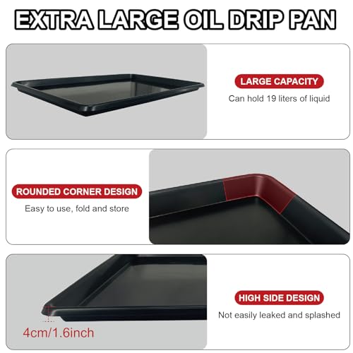 6 Pack Oil Drip Pan Heavy Duty, 35.2 x 23.4 Inch PP Plastic Oil Catch Pan, Waterproof Leak-Proof Reusable Drip Tray for Under Car Oil Changing, Garage Driveway & Home Appliance