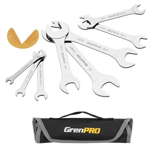 GRENPRO Thin Wrench Set (3mm Thickness) – 8PCS Carbon Steel Slim Wrenches for Tight Spaces, SAE 1/4"-1-1/16", with Storage Pouch & Gauge - size: 8PCS SAE(3mm)