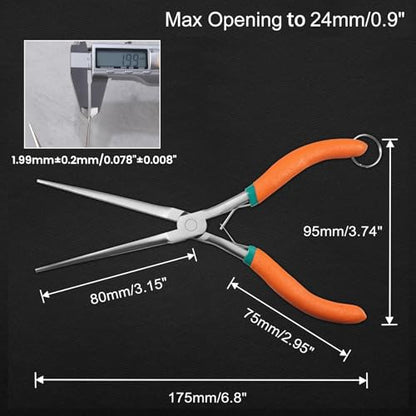 Long Reach Needle Nose Pliers 7" Thin Extra Long Needle Nose Plier | Serrated Jaw, Curved Handle, Lanyard, Spring Loaded, for Jewelry Making, Fishing, Wire Wrapping, Crafts, Electronic Repair - style: Sharp Point