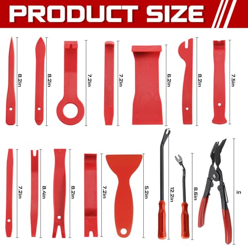 415pcs Car Trim Removal Tool Set - Auto Upholstery Pry Kit with Clip Pliers, 180 Retainer Clips, Stereo Keys, Hooks. POM Plastic Dashboard Door Panel Fastener Remover (415Pcs-RED) - style: 415Pcs-RED