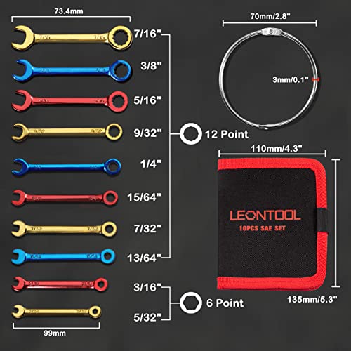 Small Wrench Set SAE 10 PCS 5/32" To 7/16" Color Plated Open and Box End Mini Wrenches with Key Ring Small Standard Spanner Ignition Wrench Set with Portable Storage Pouches - style: SAE