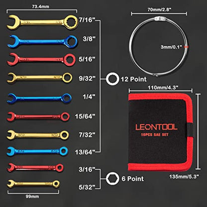 Small Wrench Set SAE 10 PCS 5/32" To 7/16" Color Plated Open and Box End Mini Wrenches with Key Ring Small Standard Spanner Ignition Wrench Set with Portable Storage Pouches - style: SAE
