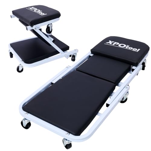 2 in 1 Z Garage Creeper, 300 lbs Load Capacity Rolling Folding 36"Mechanic Creeper Stool, with 6 Wheels Tool Tray Padded Seat Steel Frame, Lay Down or Sit Chair for Garage Shop or Home (Black) - color: Black