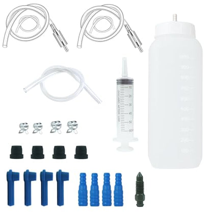 Brake Bleeder Kit Includes 1L Brake Bleeder Bottle, 2 Pcs Way Check Valve Tube Bleeding, 60ml Syringe, 19.69Inch Hose, Tool Kit for Hydraulic Brake System Bleeding on Cars and Motorbikes