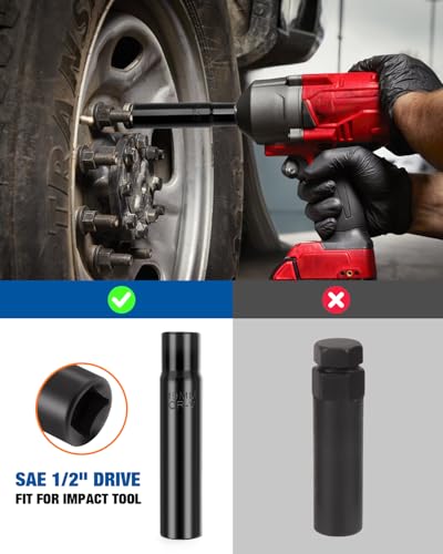 Dynofit Spline Lug Nuts Socket Set (10Pcs) with 1/2" Drive Impact Square End for Spline & Hex Wheel Lock Removal - Fits 5,6,7,10,12 Point Tuner Lug Nuts