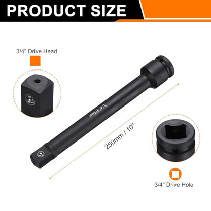 HARFINGTON Impact Socket Extension Bar 3/4" Square Drive 10" Long CR-V Steel Extension Rod Ratchet Wrench Driver Adapter for Axle Nut Sockets, Black - size: 3/4" Square Drive 10" Long