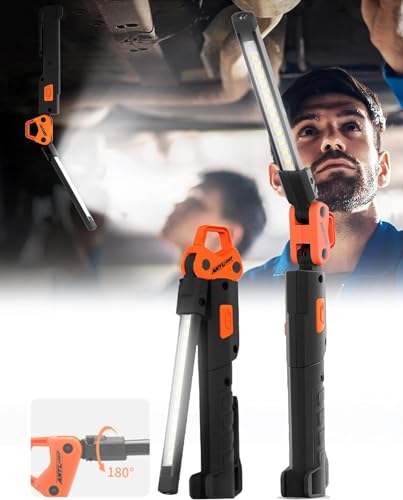 Led Work Light,400LM Foldable Mechanic Light, Rechargeable Work Light with 5 Modes, 230° Rotate and Hook Magnetic Light for Car Repair, Camping, Grill（1 Pack Upgrade） - color: Orangey