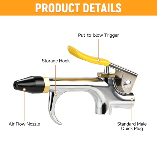 Hoteche 20-Piece Air Compressor Accessory Kit, Heavy Duty Pneumatic Tool Starter Set with 1/4" NPT Couplers & Plugs, 5m Recoil Hose, Tire Pressure Gauge, Blow Gun, and Inflator Nozzles in Storage Case