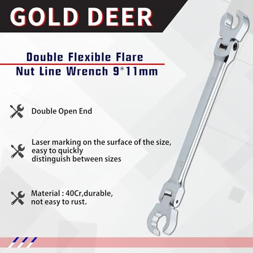 Flex Head Flare Nut Wrench 10 * 12mm Flare Nut Wrench Set Metric Flare Tool Double Flexible Flare Nut Line Wrench Flare Tool Flex Tools 40Cr for Automotive Repairs Plumbing Repairs - style: 10*12mm