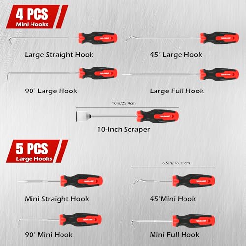 TOOLEAGUE 9Pcs Precision Pick and Hook Set with Scraper | Automotive and Electronic Hand Tools Car Auto Oil Seal/O-Ring Seal Gasket Hand Pick Up Tools