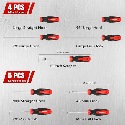 TOOLEAGUE 9Pcs Precision Pick and Hook Set with Scraper | Automotive and Electronic Hand Tools Car Auto Oil Seal/O-Ring Seal Gasket Hand Pick Up Tools
