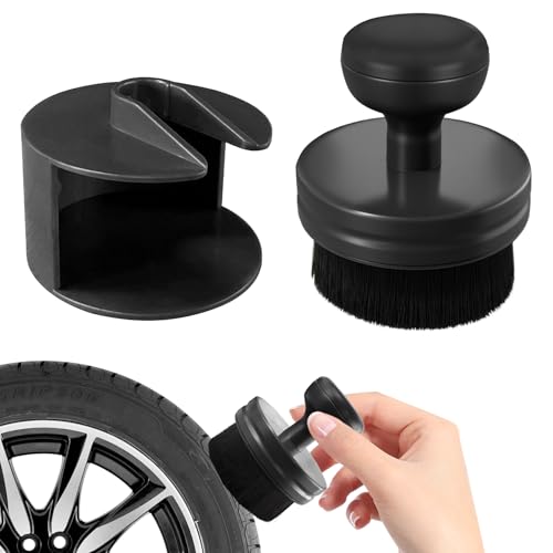 Tire Shine Applicator Brush, Wheel Brush, Tire Dressing Applicator with Seal Cover, High Density Soft Detailing Bristles for Wheel Shine Polish Wax and Car Interior Cleaning (Black) - color: Black