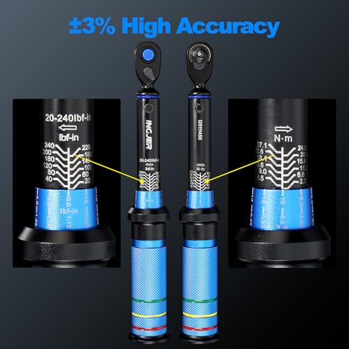 Torque Wrench, UPGRADE 1/4 Torque Wrench, Mini 20-240in.lb | 2.3-27.1Nm,±3% Precision Dual-Direction, Adjustable 72 Tooth Torque Wrench Bicycle for Bike, Professionals & DIYers - size: 1/4inch 20-240in.lb