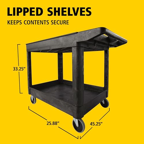 Rubbermaid Commercial Products 2-Shelf Utility/Service Cart, Medium, Black, Lipped Shelves, Ergonomic Handle, 500 lbs. Capacity, for Warehouse/Garage/Cleaning/Manufacturing - color: Black, size: Medium