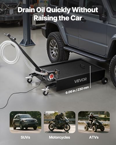 VEVOR Low Profile Oil Drain Pan, 15 Gallon Capacity, Rolling Oil Drain Pan with Electric Pump & 7.2 ft Hose, Leak-Proof & Corrosion-Resistant, Fit for Cars, SUVs, Trucks, Motorcycles, ATVs, Metal - size: 41.34 x 24.61 x 25.98 in