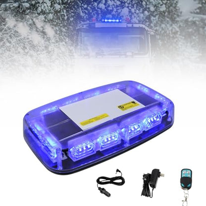 Rechargeable Blue Emergency Roof Top Strobe Light Wireless Battery, 48LED 17 Flashing Modes,High Low Brightness,Hazard Traffic Lights w/Magnetic Base, Remote Control for Construction Vehicles - color: Blue