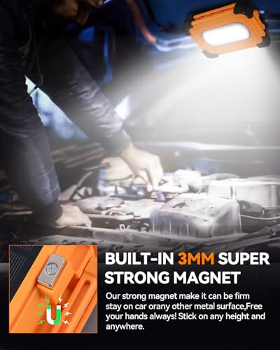 Horenom 11000mAh Portable Solar Rechargeable Work Light, 70 LED Flood Light with Magnetic Back for Camping Tent Fishing Underhood Garage Hiking Construction Mechanic Outdoor Emergency, 80w Power Bank
