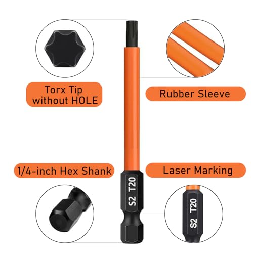 13pcs Torx Screwdriver Bit Set (T5-T40) Magnetic S2 Steel Torx Head Drill Bit Set CNC Machined 6-Point Star Bit Set 1/4'' Hex Shank Impact Bit for Impact Driver (3 Inch/ 75mm Length) - size: 3 inch / 75mm