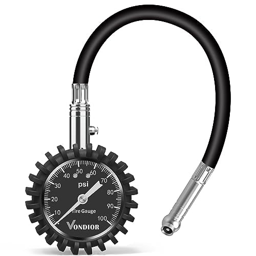Vondior Tire Pressure Gauge (0-100 PSI) Heavy Duty Air Pressure Gauge, ANSI Certified Tire Gauge for Car and Trucks Tires with Large 2 Inch Easy to Read Glow Dial, Stocking Stuffers for Men - color: White Tire Gauge w/ Tube, size: 0-100 PSI