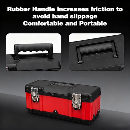 Jack Boss Steel Tool Box 15.5 Inch Small Portable Tool Organizer Box with Built-in Short Non-slip Handle Car Box with Removable tray - size: 15.5Inch