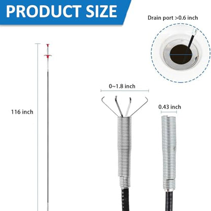 Drain Snake Hair Drain Clog Remover Tool - 116 inch Sink Drain Cleaner for Toilet Sewer Shower Kitchen Bathroom Tub Clogged Drains Opener Cleaning Tool - style: 116 in