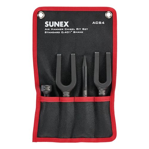 SUNEX TOOLS ACS4 Air Hammer Chisel Pneumatic Separator Set in Portable Tool Roll, 4-Piece