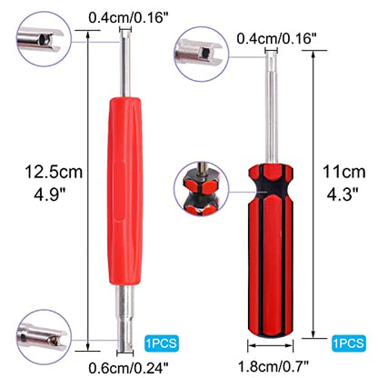 64PCS Tire Valve Stem Removal Tool Kit - 40PCS Tire Valve Cores, 20PCS Valve Stem Caps, 4-Way Valve Tool, Single and Dual Heads Valve Core Remover Tire Repair Tool - size: 64PCS