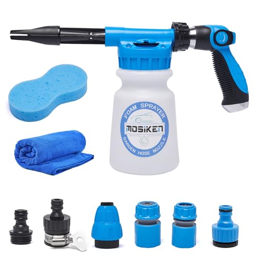 Blue Car Wash Foam Gun Sprayer Kit with Sponge & Towel, Snow Foam Blaster for Car & Garden Cleaning