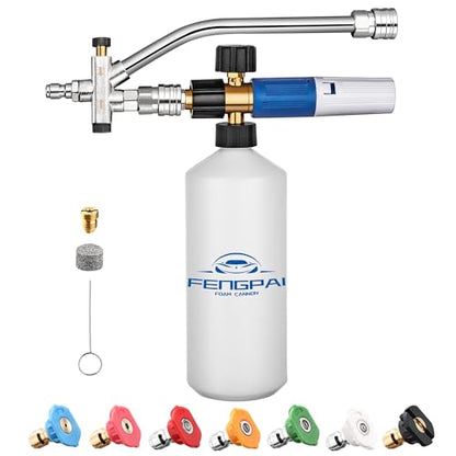 FENG PAI Pressure Washer Foam Cannon with Dual Connector Accessory & 7 Power Washer Sprayer Nozzles, Double Tip Attachment For Soap Cannon, 1/4" Quick Connect, 3600 PSI
