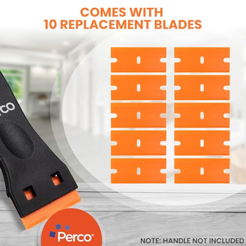 Perco Plastic Scraper Blade Refills - Durable, Rust-Free Double-Edged 1.5" Non-Scratch Razor Blades for Decals, Adhesives, Vinyl & More – Ideal for Cars, Glass & Delicate Surfaces - 10 Blades Per Box - size: Blade Refill