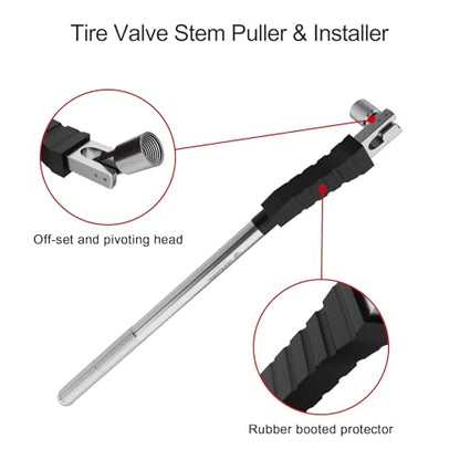 SUNSOUL Metal Valve Stem Puller, 12.5 Inch Tire Valve Stem Removal Tool | Rim Protection Design, Heavy Steel Construction, 2-in-1 Install & Removal Tool, Knurled Non-Slip Grip, Valve Stem Tool