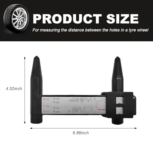 KVAEY Wheel PCD Gauge, Wheel Rim Bolt Pattern Measuring Tool, Automotive Wheel Stud Measuring PCD Ruler for Quick Measurement, Lug Bolt Pattern Gauge for 4 5 6 8 Holes Sliding Caliper