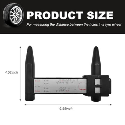 KVAEY Wheel PCD Gauge, Wheel Rim Bolt Pattern Measuring Tool, Automotive Wheel Stud Measuring PCD Ruler for Quick Measurement, Lug Bolt Pattern Gauge for 4 5 6 8 Holes Sliding Caliper