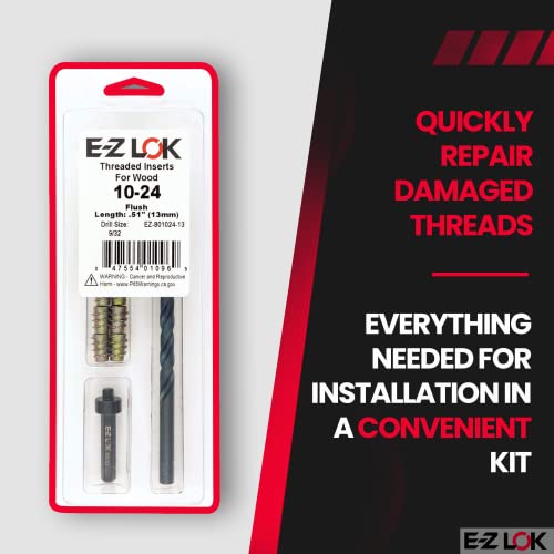 E-Z Hex Thread Repair Kit for Soft Wood Flush Threaded Inserts 10-24 x 13mm, Drill, Installation Tool - size: 10-24 x 13mm (EZ-801024-13), style: Flush
