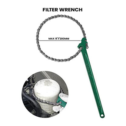 15 Inch Heavy Duty Chain Wrench for Semi Truck, Adjustable Ratcheting Oil Filter Spanner for Tool Pipe Fittings, Universal Drain, Sewer Cap, Shower Head Valve Removal
