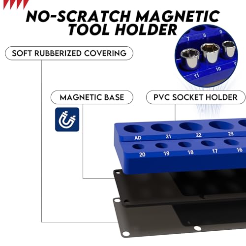 8-Piece Magnetic Socket Organizer and Wrench Organizer, Magnetic Socket Holder Set | Fits 1/4” 3/8” 1/2” Metric SAE for Tool Box Drawer, Can Holds 143 Sockets, Socket & Wrench Not Included