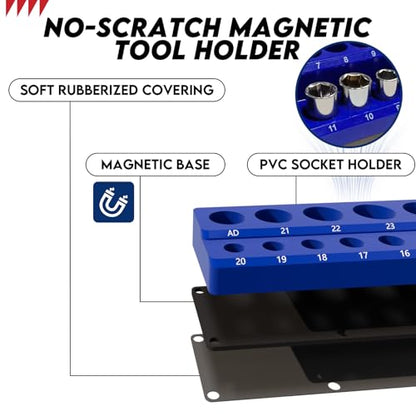 8-Piece Magnetic Socket Organizer and Wrench Organizer, Magnetic Socket Holder Set | Fits 1/4” 3/8” 1/2” Metric SAE for Tool Box Drawer, Can Holds 143 Sockets, Socket & Wrench Not Included