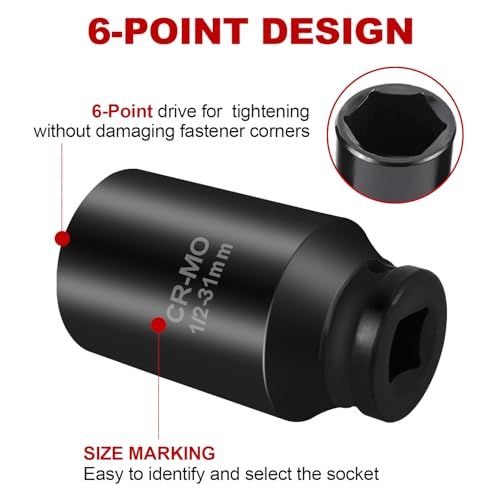 8MILELAKE Axle Nut Impact Sockets Set 9pcs Front and Back Wheel Driver Sockets 1/2 inches Drive