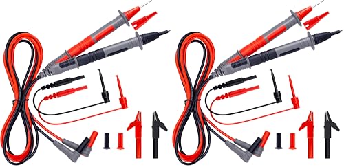 KAIWEETS Soft Silicone Electrician Test Leads Kit CAT III 1000V & CAT IV 600V with Alligator Clips and Needle Probe for Fluke/AstroAI/INNOVA Multimeter Electronic Clamp Meter 9PCS (Pack of 2) - size: 9PCS (Pack of 2)
