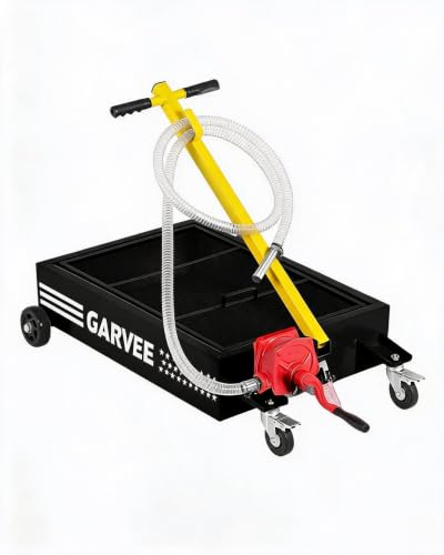 15 Gal Oil Drain Pan with Pump,Low Profile Rolling Oil Drain Cart with 8 ft Hose | with Manual Pump, Wheels & Folding Handle, Oil Drain Tank for Cars, SUVs, Trucks, Buses, RVs - color: National Flag-Black, size: 15 Gal with Manual Pump